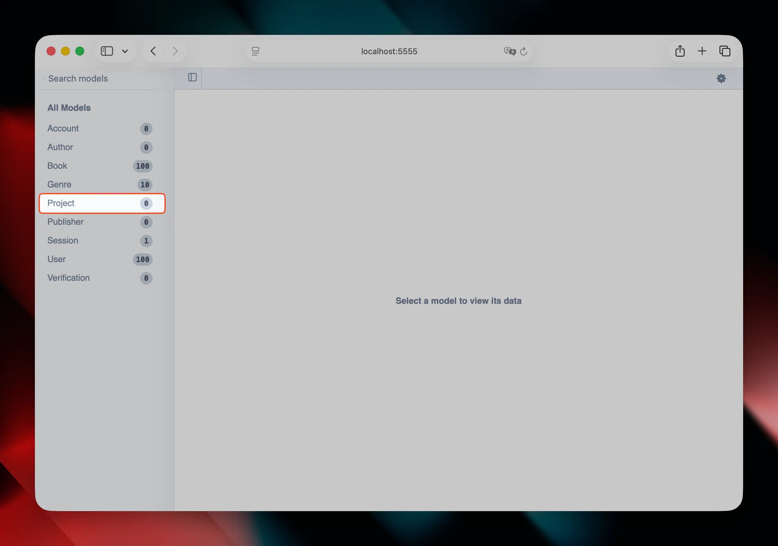 Prisma UI, select Project modal